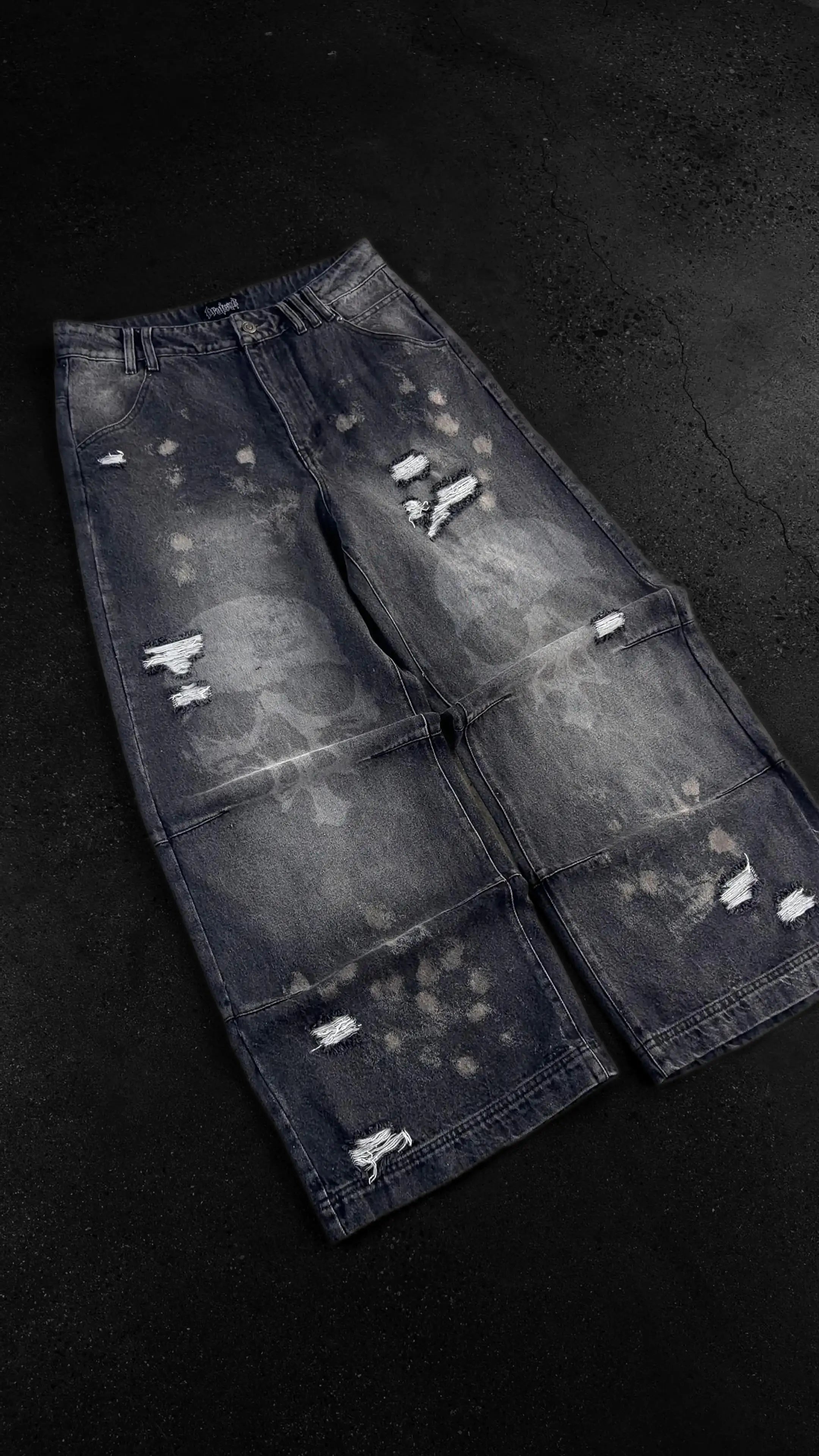 Y2K Gothic Women Retro Baggy Jeans Black Washed High Waist Ripped Hole Pants