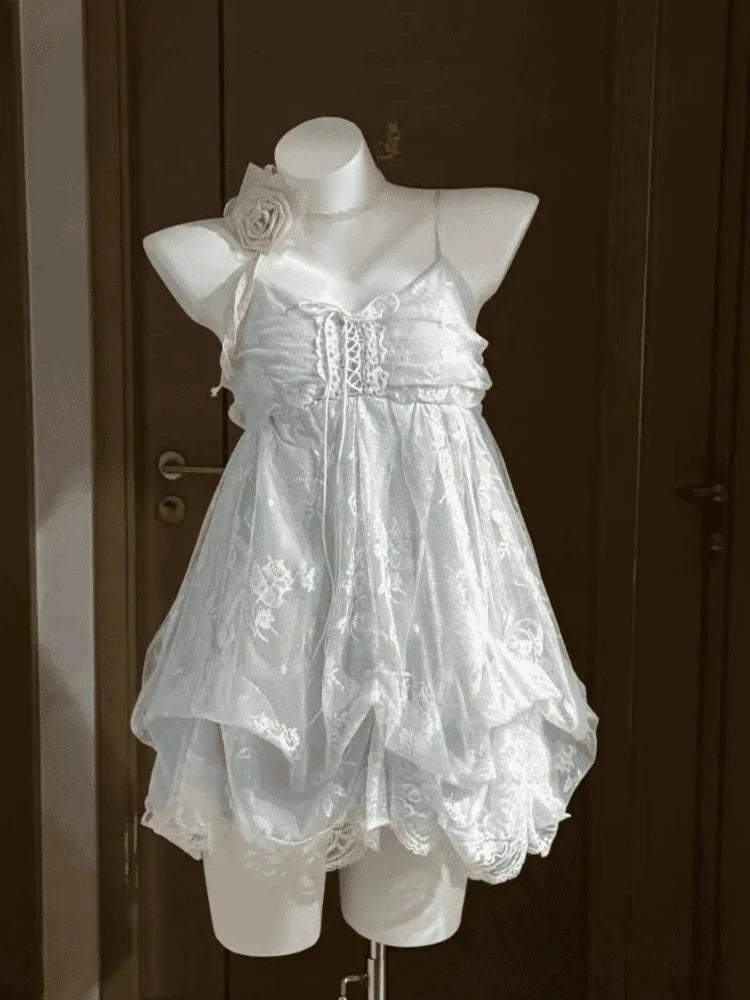 New Vintage Summer Women Sets Elegant Ruffle Lace Chiffon Design Mini Skirt Suit Fairy Female Sweet Korean Fashion Outfits 2026