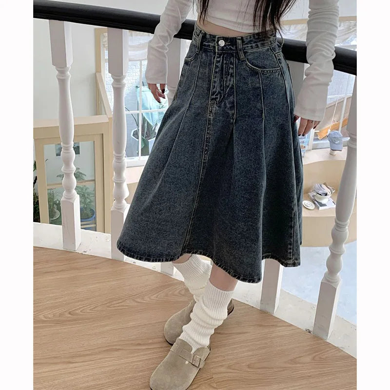 Summer Trendy Designer Lady High Waist Jeans Skirts Women Fashion Vintage Denim Skirts