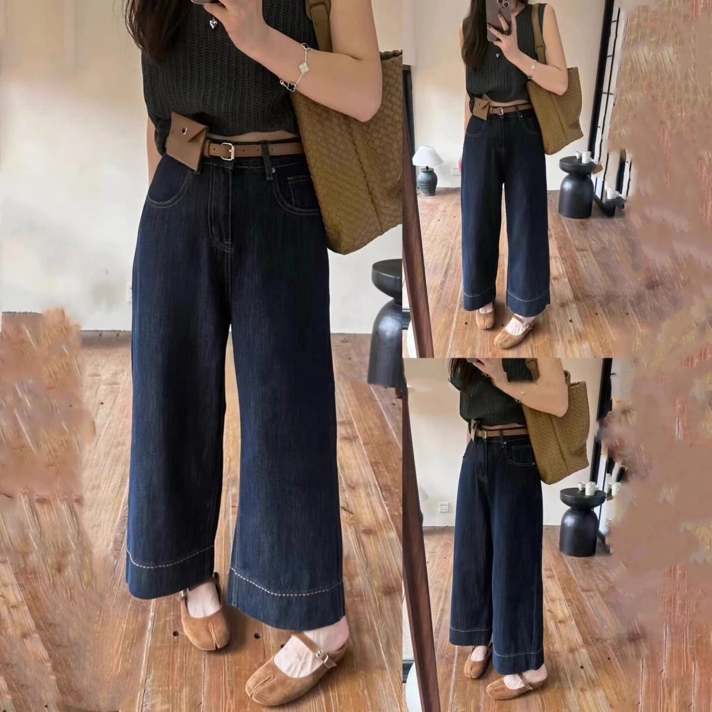 Women's Plus Size Straight-Leg Jeans Autumn Slimming Bell Bottoms 2026 New Arrival Trendy Pants Nine-Point Length