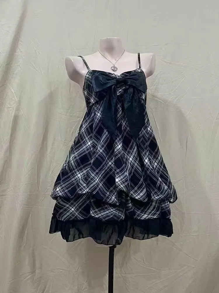 2026 Japanese Vintage Style Strap Dress Women Korean Fashion Black Lace Cami Dresses  Summer Sweet Patchwork New One Piece Dress