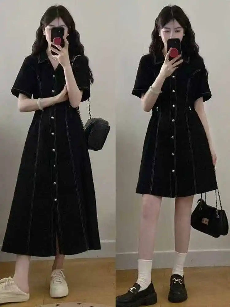 plus Size Summer Women's Dr Button Detail High Waist Slimming Denim Skirt Length Dr Casual Sle ort Sve  Ne