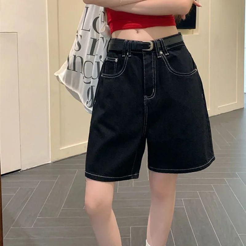 Black Shorts Jeans Women 2026 Summer Baggy Y2K Fashion Straight Denim Short Pants Woman Vintage Streetwear Loose Jean Shorts